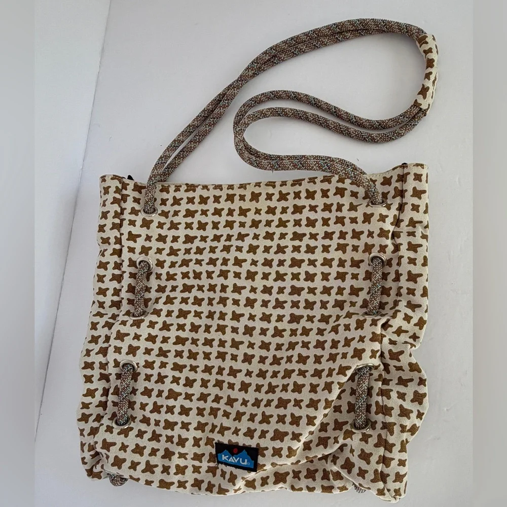 KAVU Butterfly Print Canvas Rope Strap Shoulder Bag Boho Outdoor Y2K